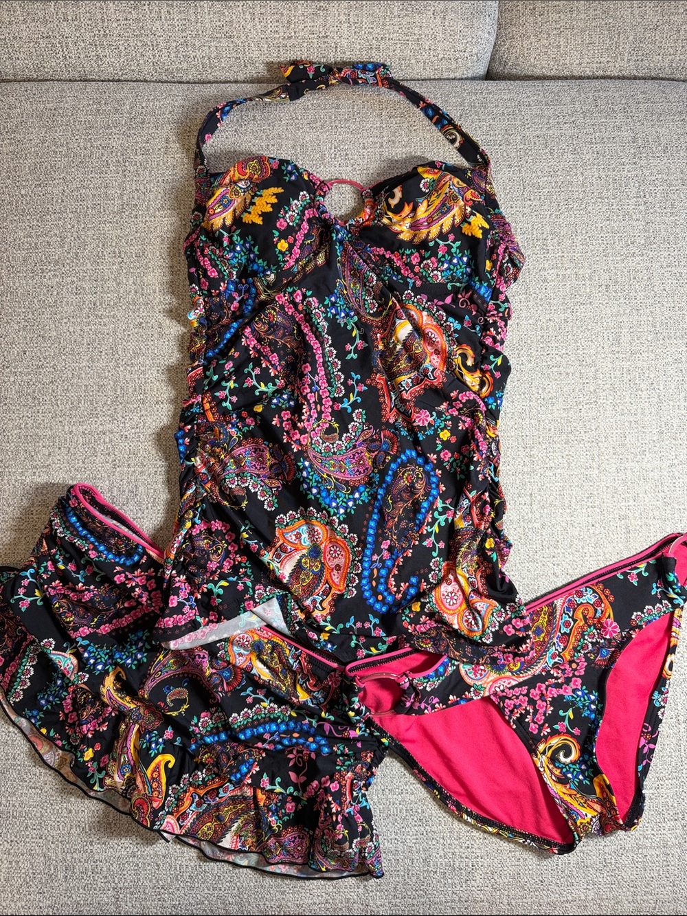 Kenneth Cole Women’s 3 Piece Floral Paisley Tankini Swim Set